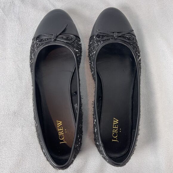 J Crew Women Striped Print Cap Toe Bow Tie Slip-On Textured Flats Black Size 8.5 - Picture 7 of 11